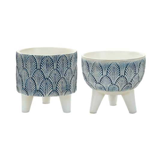 Decorative Leaf Print Pot Set with Legs By Melrose in White/Blue | Michaels®